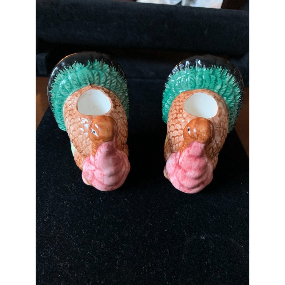 Vintage Ceramic set of 2 Turkey Thanksgiving Candle Stick Holders